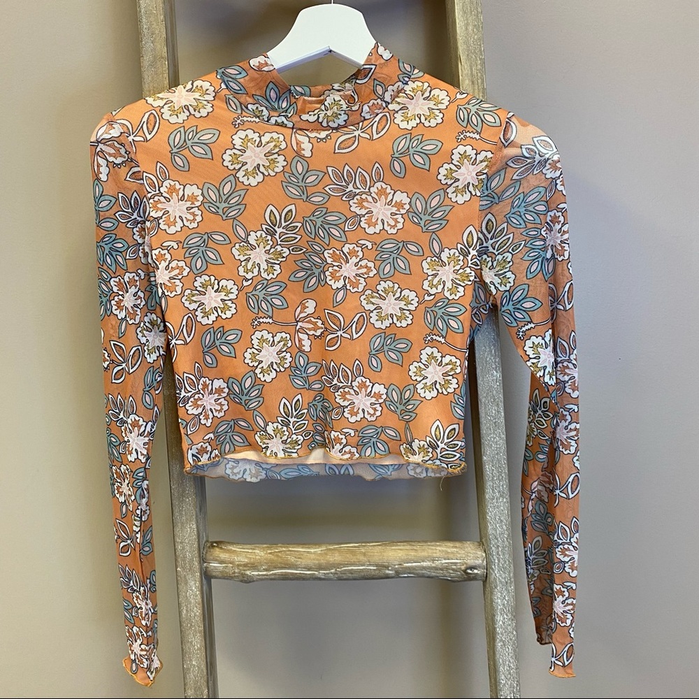 Princess Polly Mock Neck Mesh Long Sleeve Crop Top